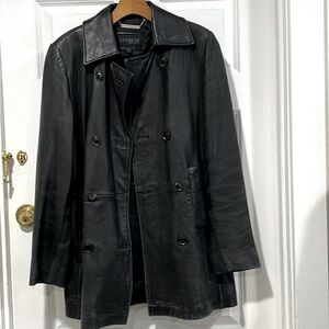 Vintage Leather double breasted Black leather jacket Express size Small